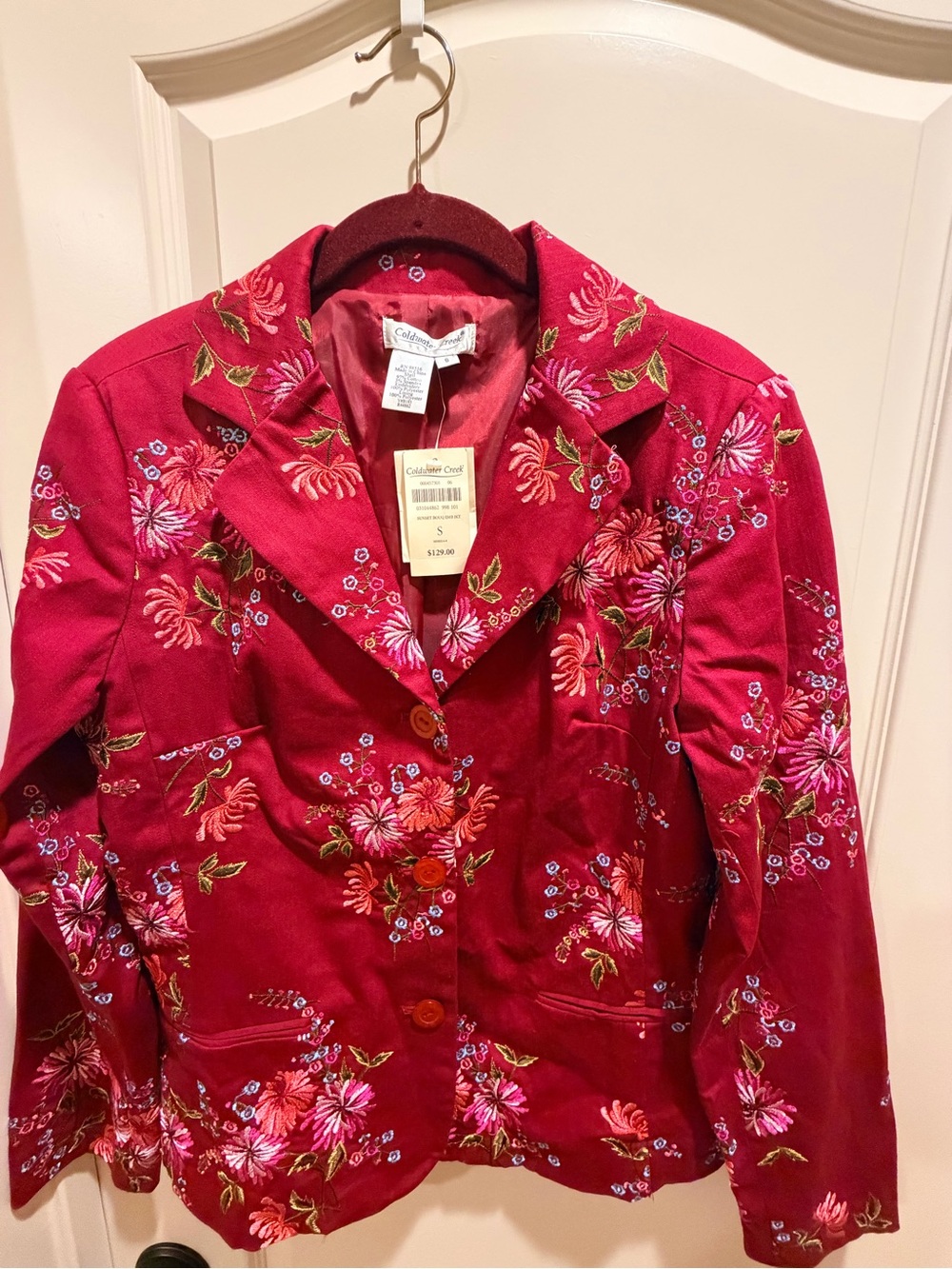 Coldwater Creek Women's Raspberry Red Floral Embroidered Blazer